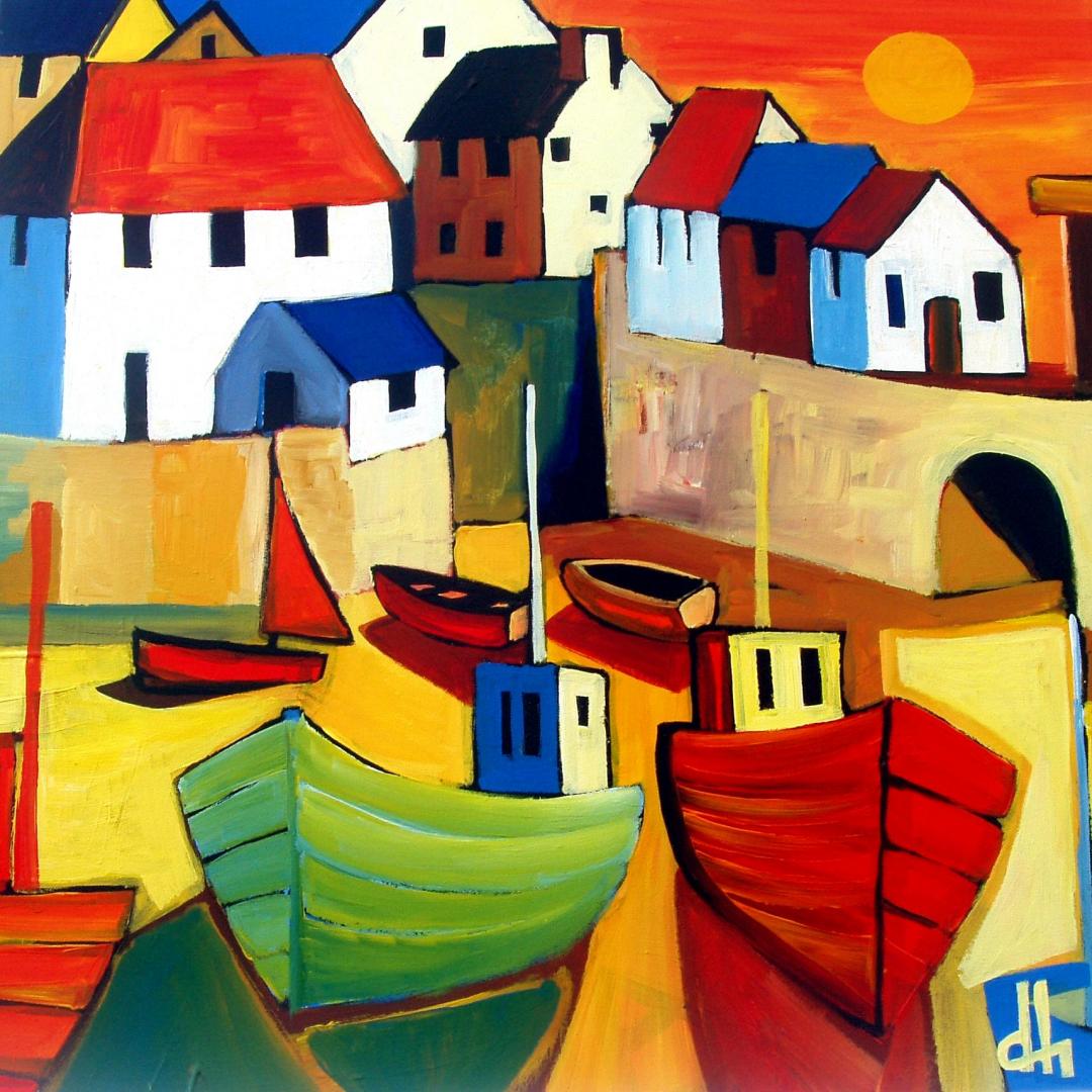 Warm Harbour, a painting  of St. Ives by David Hosking