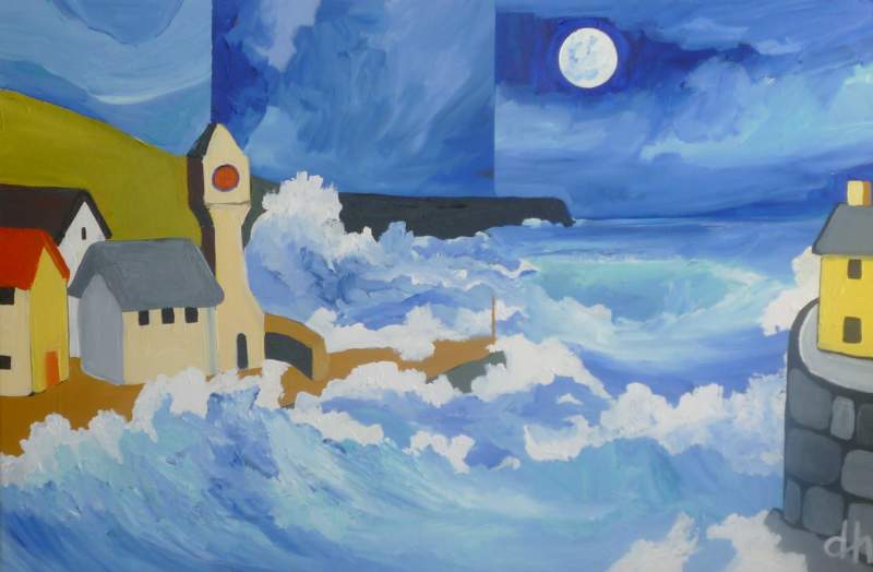Porthleven Storm, a painting by David Hosking